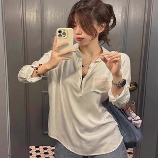 小海鸥春夏法式高级感简约白色衬衫百搭慵懒风薄款外穿衬衣女
