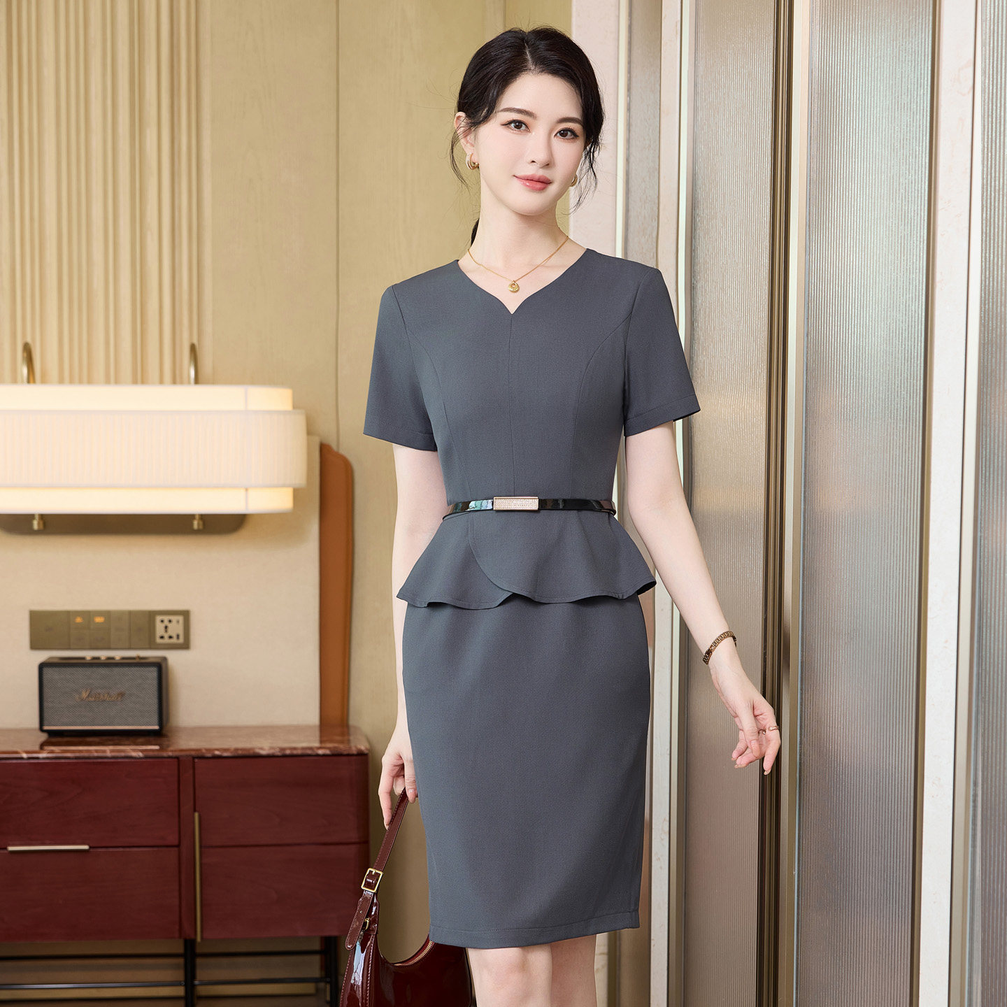 短袖连衣裙女夏天珠宝店销售工服图片