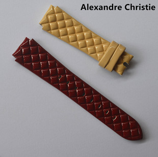 alexandre christie真皮手表表带AC奶黄酒红色凸口女装表链