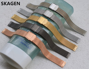 Skagen钢带诗格恩男装女士不锈钢网织表带银金玫瑰金螺丝表链