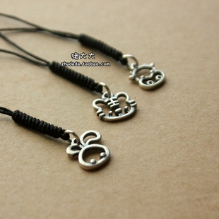 十二生肖挂件挂绳手机链925纯银泰银虎年兔年龙马鼠猴鸡挂饰吊绳