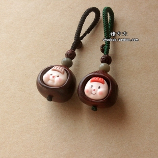 檀木板栗多妹可爱挂绳钥匙扣纯手工挂饰车钥匙挂绳防丢