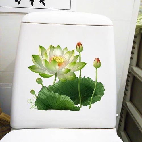 个性创意装饰贴青色莲花清新浴室卫生间厕所马桶盖贴纸防水自粘