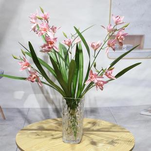 带叶2叉蕙兰仿真花兰花假花家居摆件高端惠兰会兰蝴蝶兰高品质