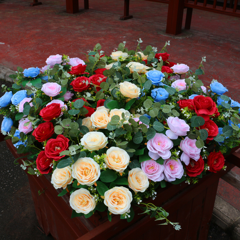 山茶花月季花玫瑰花仿真花花箱套餐假花摆设仿生室外玫瑰花仿真花