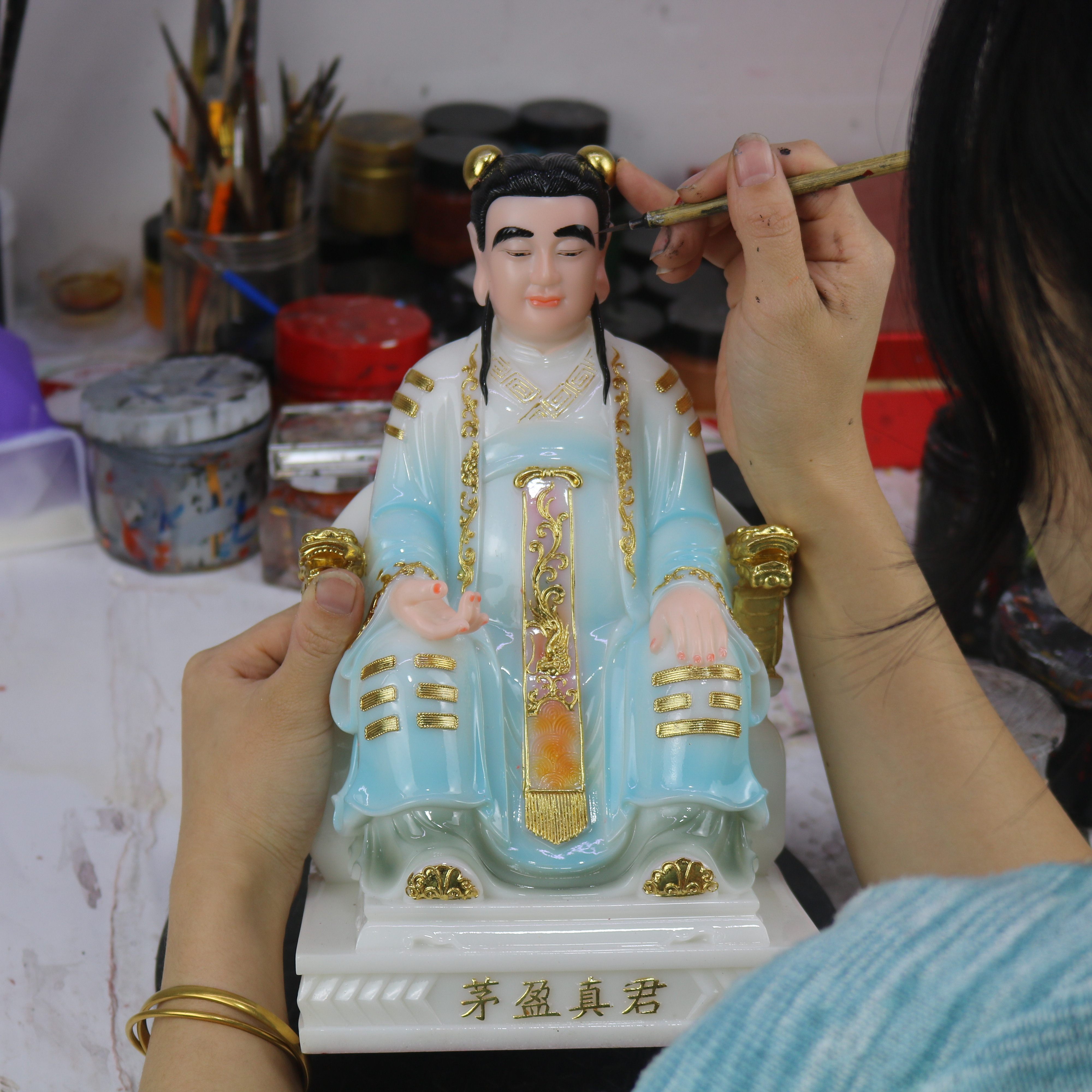 三茅真君茅盈茅固茅衷神像汉白玉茅山祖师爷祖师客厅佛像菩萨摆件