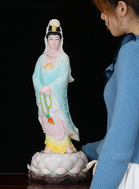 泡茶汉白玉彩绘观音菩萨古典摆件