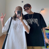 主推情侣装夏装字母烫钻高街宽松情侣短袖T恤大码G1011P38男类，男装T恤，电商A339