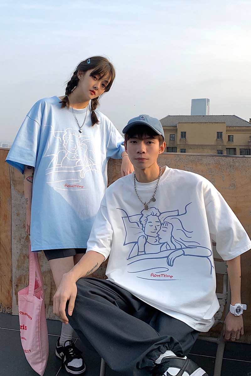 情侣装新品卡通动漫圆领情侣小清新短袖T恤大码G1006P35女类,男装T恤,电商A339