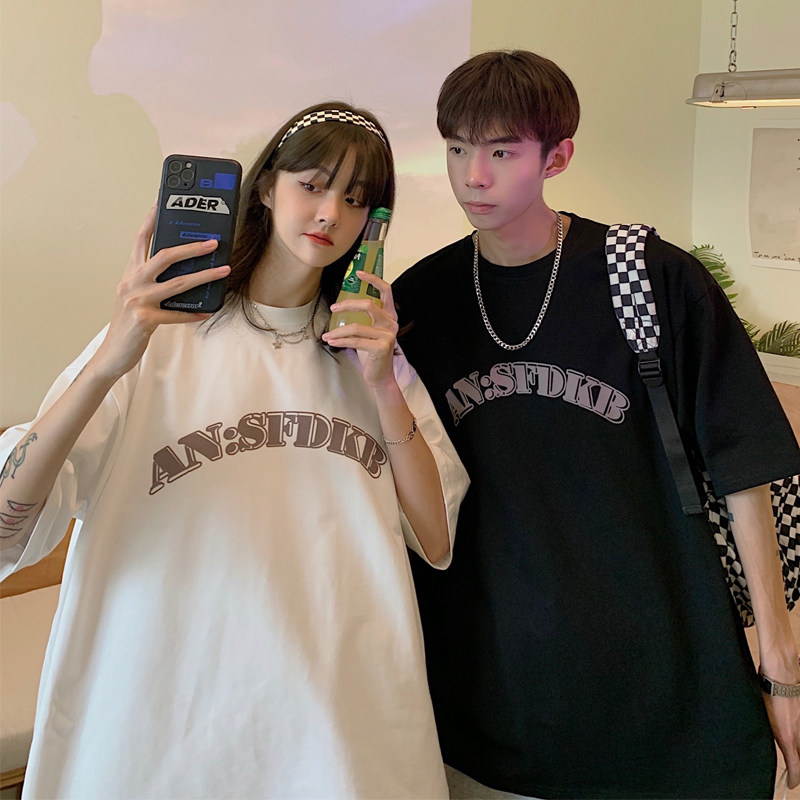 情侣装夏装潮流卡通印花情侣短袖T恤宽松半袖G1003P38女类,男装T恤,电商A339