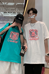 立体印花！高品质上档次，情侣装夏装 小熊发泡印花情侣短袖T恤休闲宽松男女 G921图片