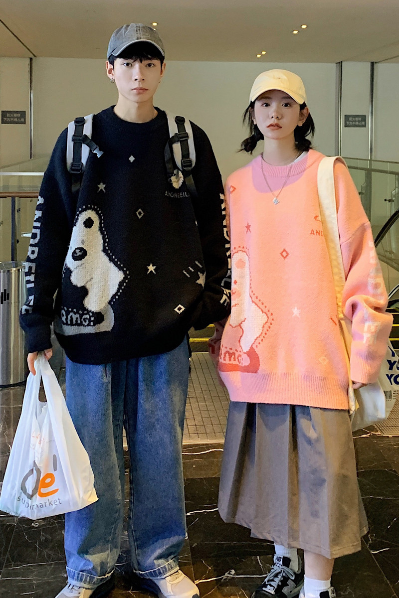 情侣装秋冬新款小熊提花情侣毛衣针织衫外套G963P78控98女类,男装针织衫/毛衣,电商A339