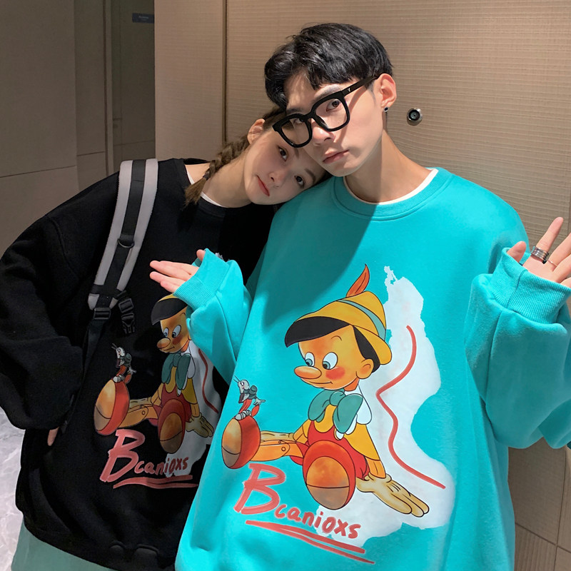 2021情侣装新款卡通涂鸦情侣卫衣女宽松大码外套G933P35男类,女装短外套,电商A339