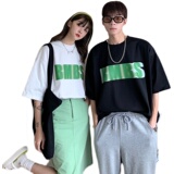情侣装夏装字母印花情侣短袖T恤衫大码宽松上衣G1010P30女类，男装T恤，电商A339