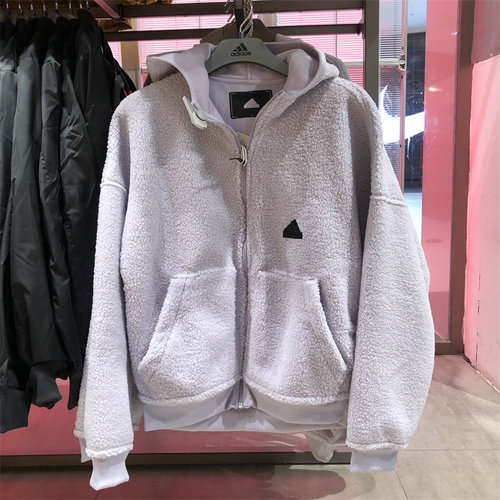 正品Adidas/阿迪达斯男子外套两面穿仿羊羔绒保暖防风夹克HN1946