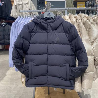 Adidas/阿迪达斯男冬季黑色户外连帽保暖宽松羽绒服外套KE5404