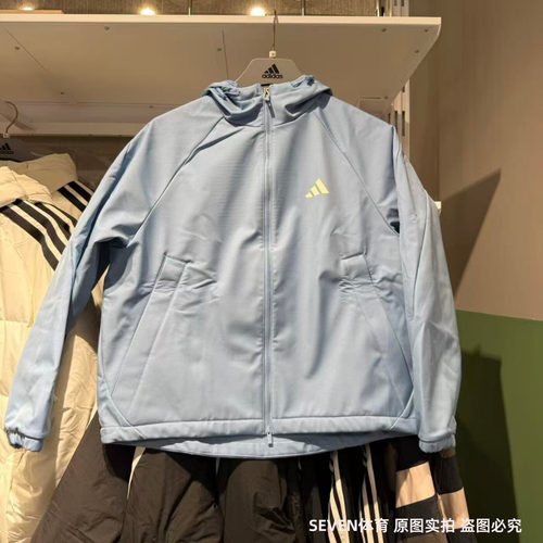 Adidas阿迪达斯外套女25冬新款连帽加绒保暖防风夹克冲锋衣KC0087