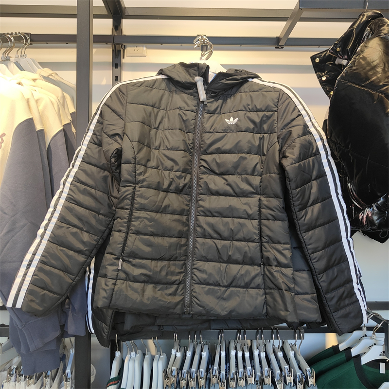 正品Adidas/阿迪达斯女子运动休闲保暖透气连帽棉服外套 HM2612