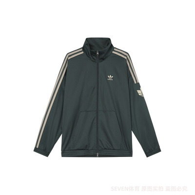 阿迪达斯三叶草外套男新款防风绿色宽松休闲立领夹克JL8400