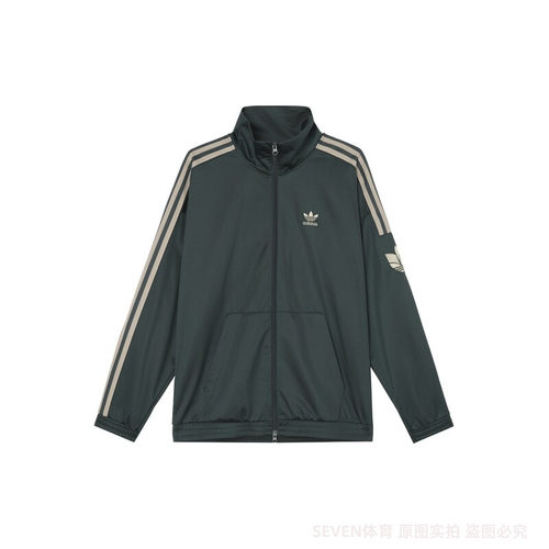 阿迪达斯三叶草外套男新款防风绿色宽松休闲立领夹克JL8400