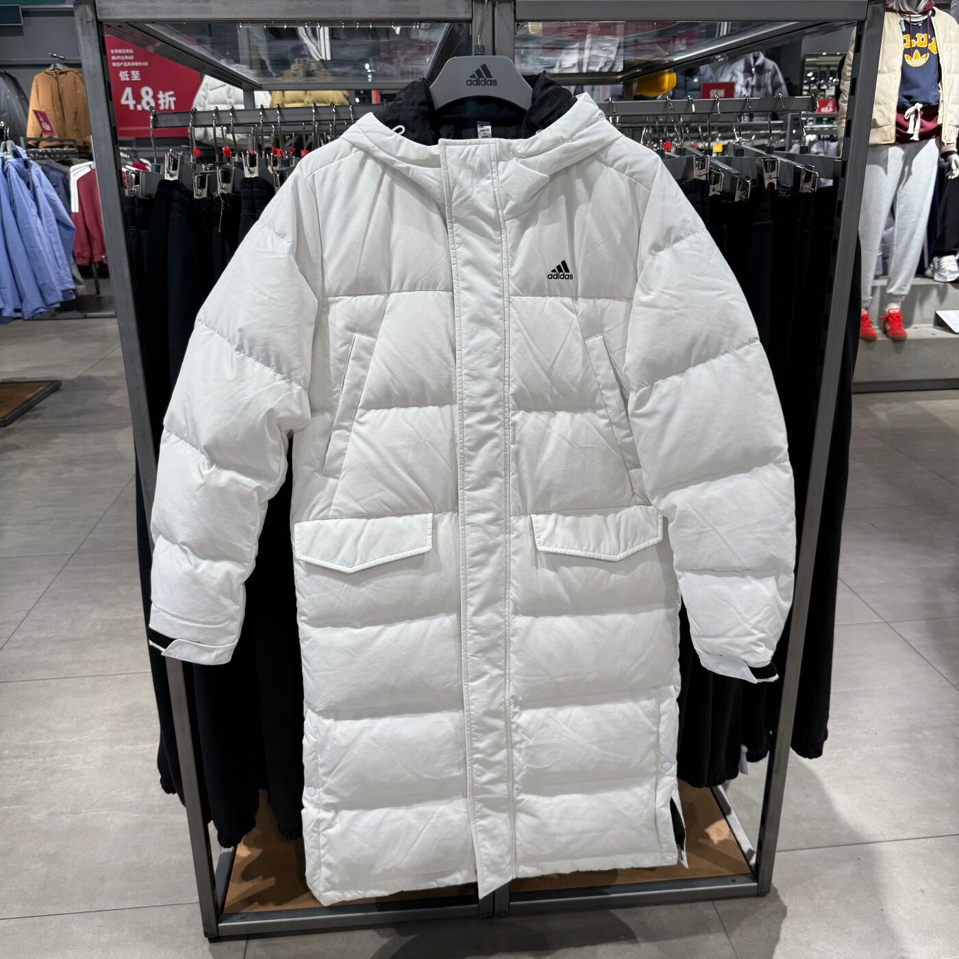 Adidas阿迪达斯男女连帽外套大logo保暖防寒防风长款羽绒服KF6749