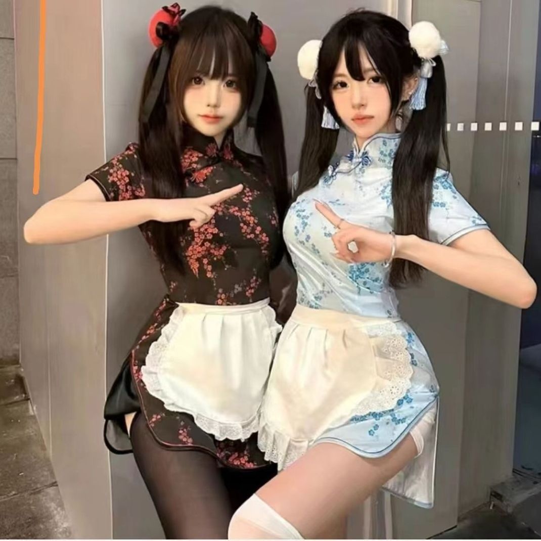 中华小厨娘COS服日系软妹Lolita女仆围裙新中式旗袍连衣裙套装