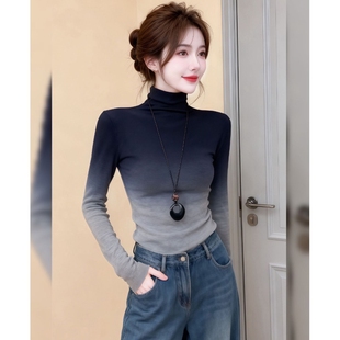 新款 官图实价色布260克渐变色短款 时尚 内搭打底衫 半高领修身