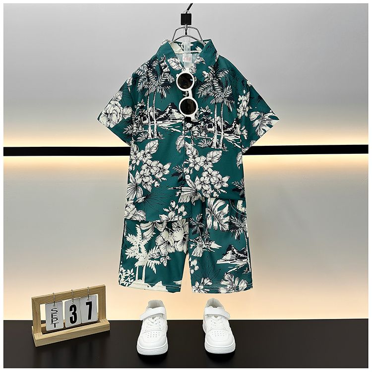 男童夏装衬衫套装夏威夷沙滩服亲子旅游穿搭宝宝衣服