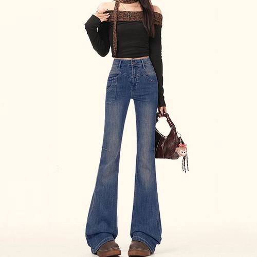 韩版设计感铆钉微喇叭牛仔裤女春秋季新款显瘦时尚微喇牛仔裤潮