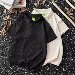 复古针织polo衫 潮牌修身 法式 男衣服短袖 体恤 休闲T恤男装 美式