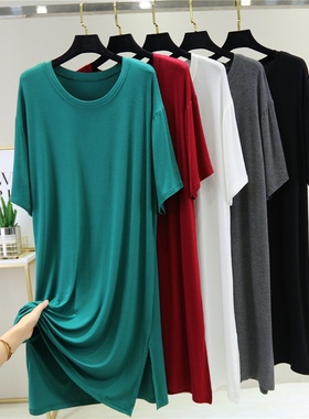 厂家大码莫代尔连衣裙开叉居家睡裙外穿a字裙韩版休闲打底裙