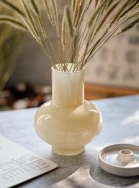 法式中古玉感玻璃花瓶鲜花插花干花摆件酒店吧台客厅样板间装饰品