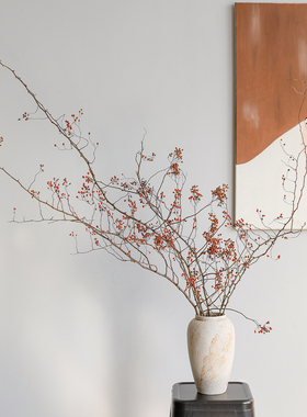 风干山归来真花干花蔷薇果干树枝插花客厅玄关侘寂风摆设天然植物