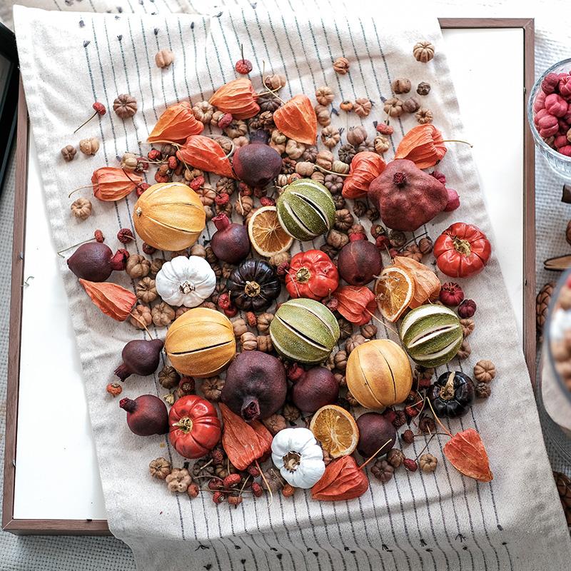 进口干花干果diy材料包圣诞新年装饰摆件石榴南瓜干橙子柠檬标本