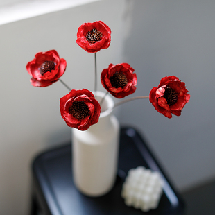 红色虞美人手工干花天然植物艺术插花搭配民宿橱窗客厅装 饰摆设花