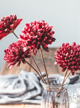 笨拙的象家居装饰手工创意木菊花天然植物花艺设计红色墨牡丹干花