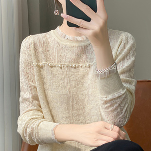 淑女风蕾丝针织衫 内搭洋气高级感上衣 女半高领套头薄款