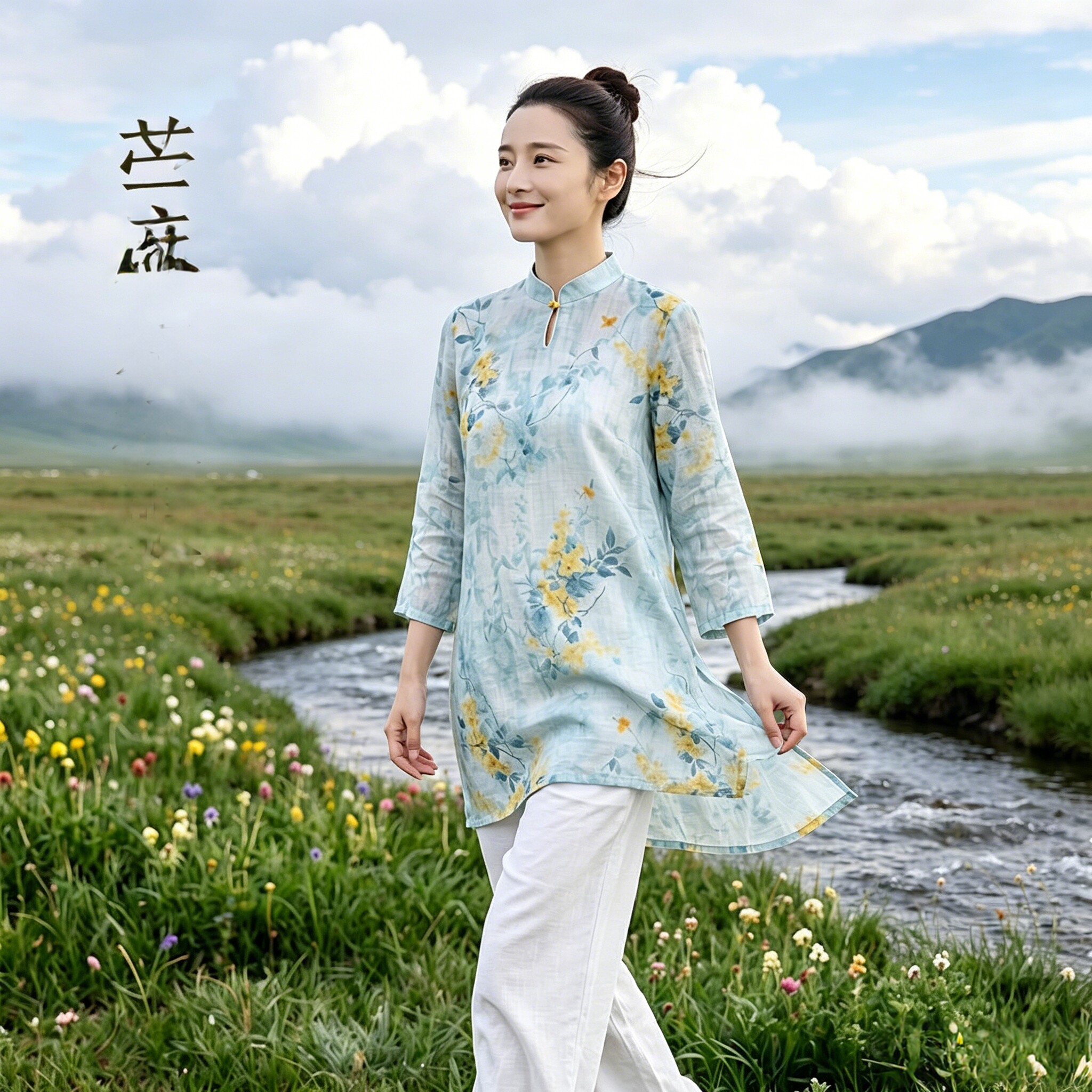 武唐记夏季太极服女款苎麻中式太极服女禅意女款茶服八段锦练功服