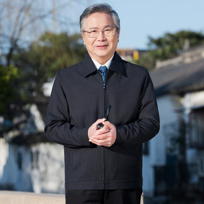 爸爸外套春秋款中老年人男装夹克衫老人外衣休闲上衣老年爷爷衣服 - 实物图
