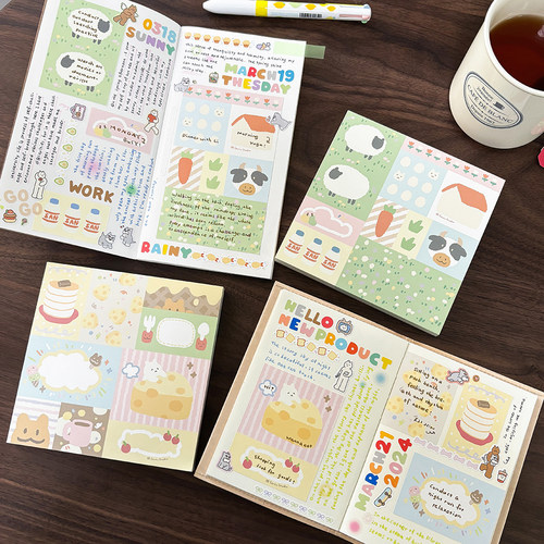桑兔兔桑【农场芝士便签本】拼布原创手帐小方砖格子可撕小本子可