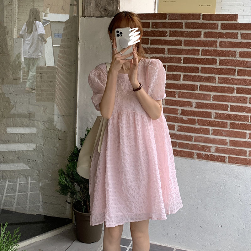 Real price new lace up hollow out design minority skirt bubble sleeve dress