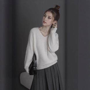 毛衣羊绒衫 女式 羊毛拉毛毛衣羊绒羊毛圆领V领无缝羊绒拉毛针织衫