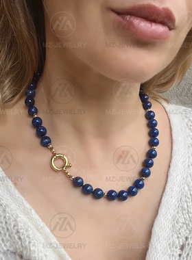 小众天然老矿青金石项链时髦气质