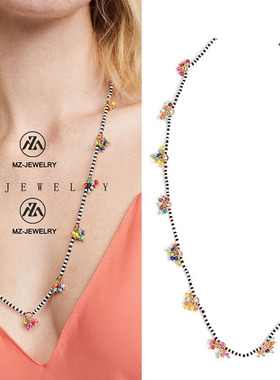 美国小众斑马纹流苏长款时尚项链