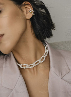 贝珠珍珠情侣圆环相扣链欧美走秀