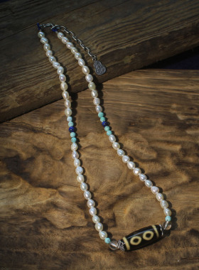 真品玛瑙天珠绿松藏式项链复古女