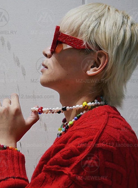 珍珠明星款蘑菇时髦男士个性项链