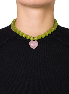 俄罗斯天然晶石爱心吊装时髦项链