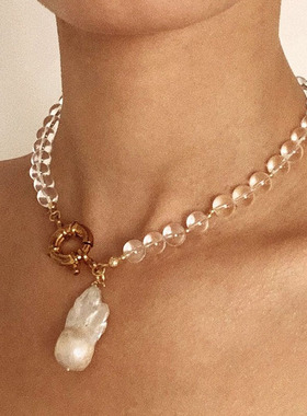 英国小众设计天然白水晶淡水珍珠