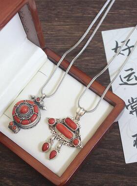 香囊吊坠尼泊尔925银红宝石项链